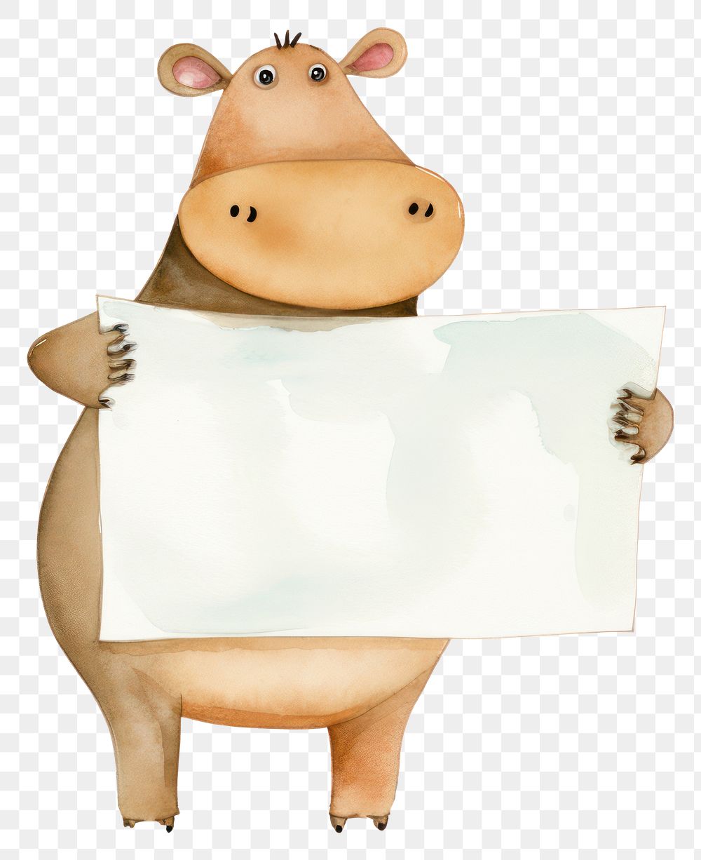 PNG Hippo holding blank sign animal mammal white background. AI generated Image by rawpixel.