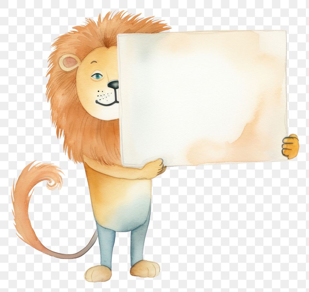 PNG Lion holding blank sign animal white background representation. AI generated Image by rawpixel.