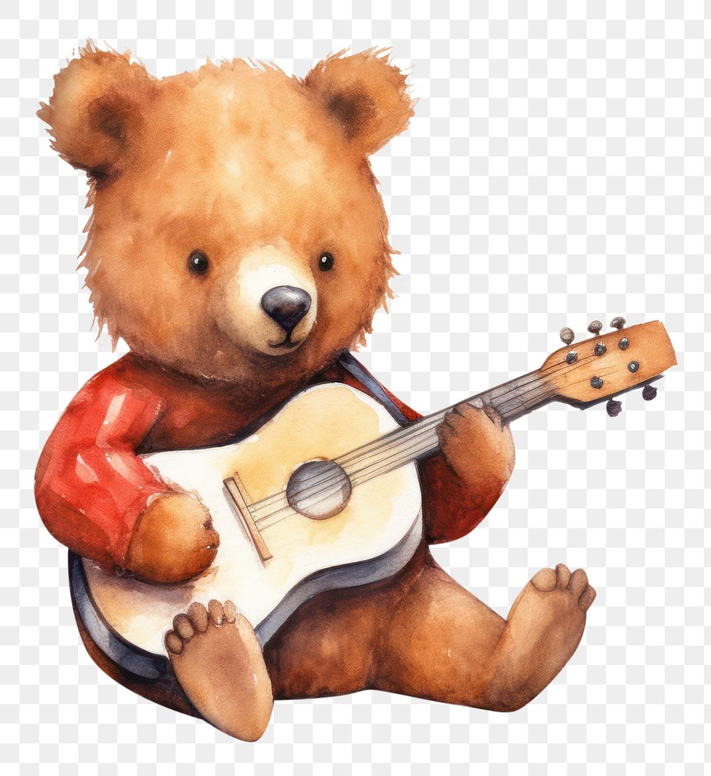 PNG Bear playing guitar mammal toy representation. AI generated Image by rawpixel.