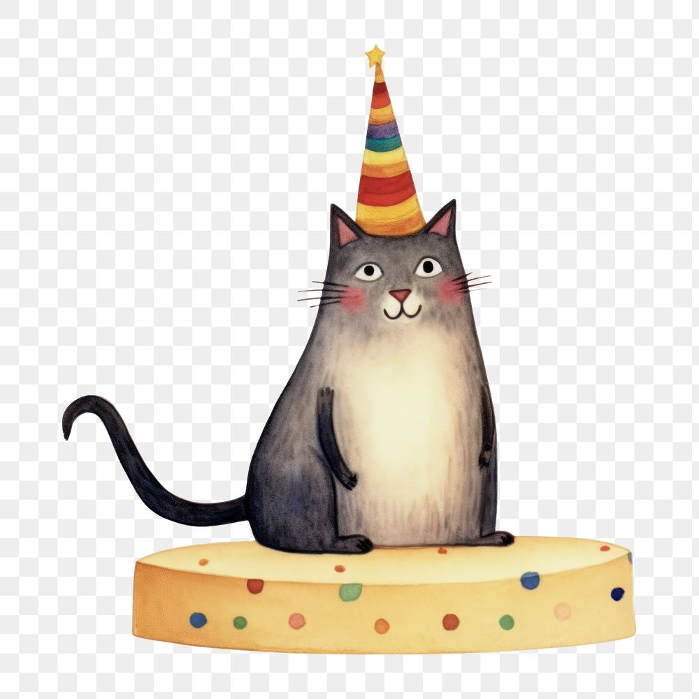 PNG Kitty cat characters wearing party hat animal mammal cake. AI generated Image by rawpixel.