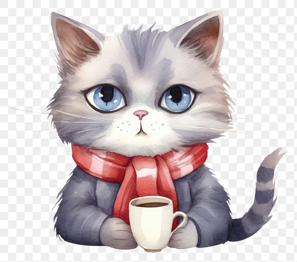PNG Cat drinking coffee mammal animal cute. AI generated Image by rawpixel.
