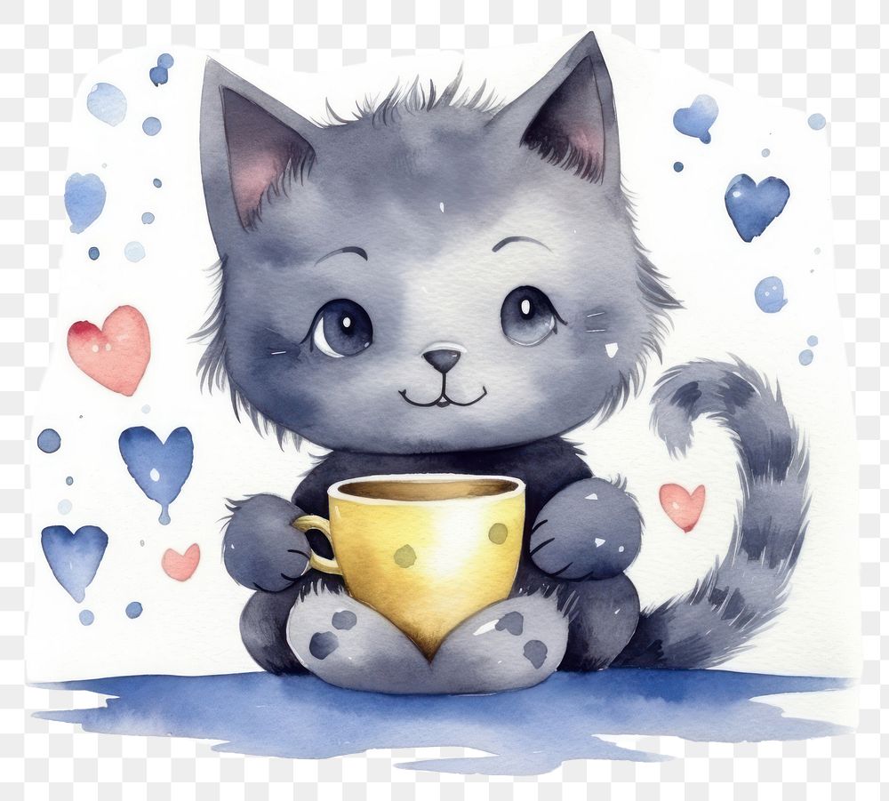 PNG Cat drinking coffee cute cup mug. AI generated Image by rawpixel.