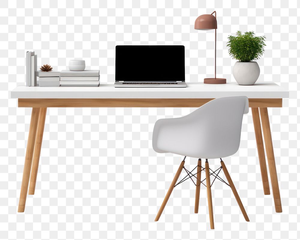PNG  Minimal creative working table furniture computer laptop