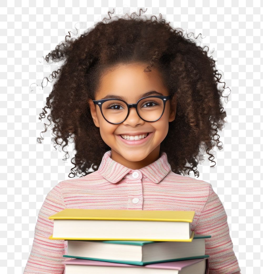 PNG Black children girl glasses smiling reading. AI generated Image by rawpixel.