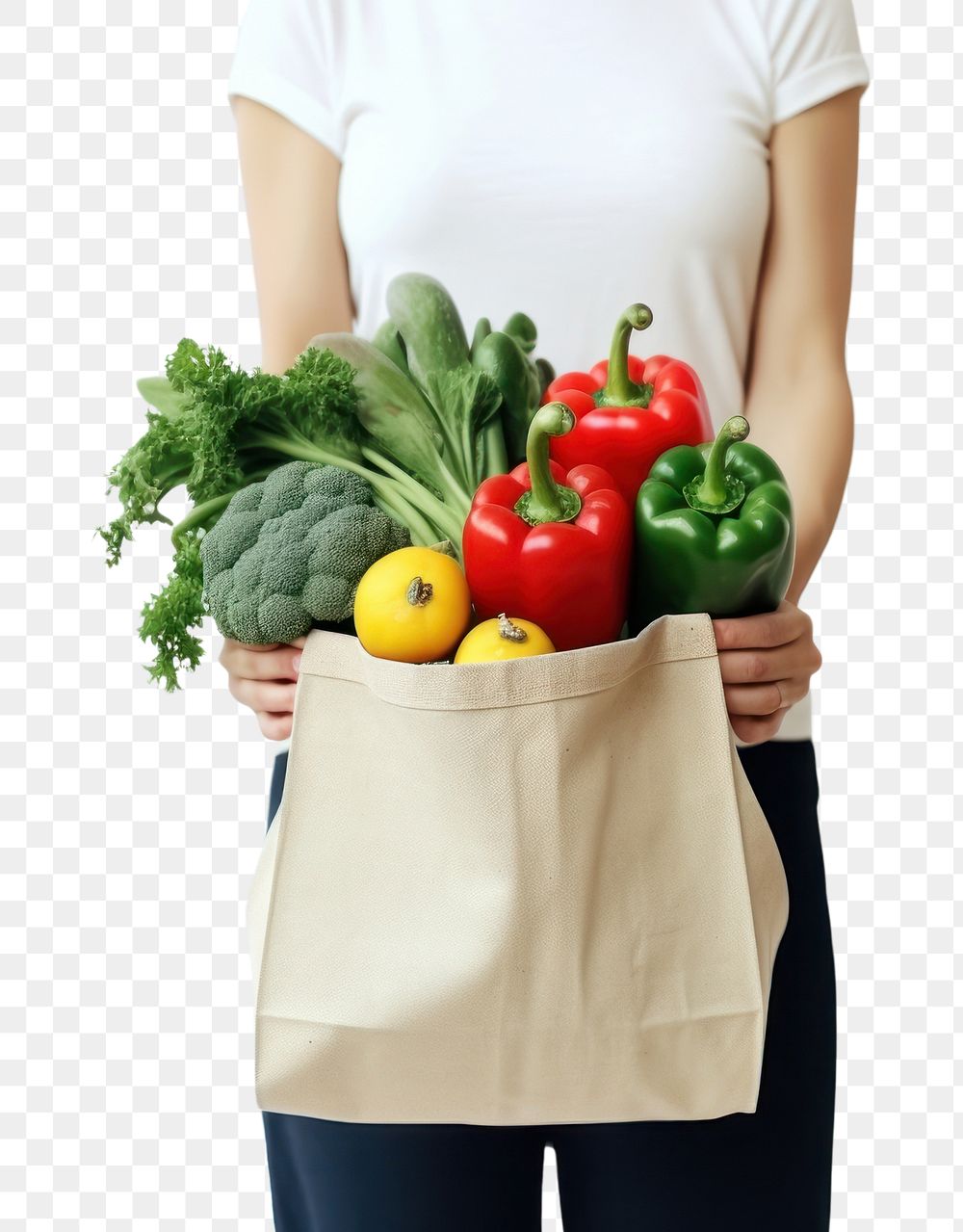 PNG Cloth bag vegetable holding adult. AI generated Image by rawpixel.