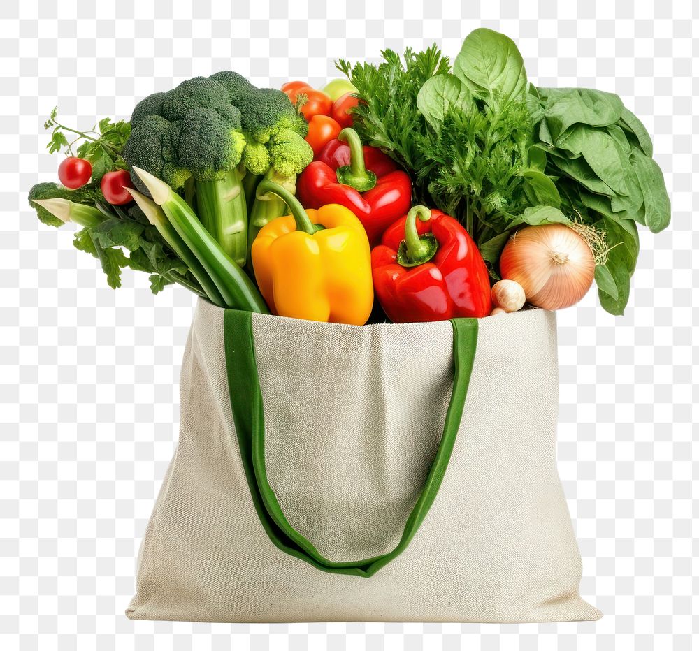PNG Cloth bag vegetable food white background. AI generated Image by rawpixel.