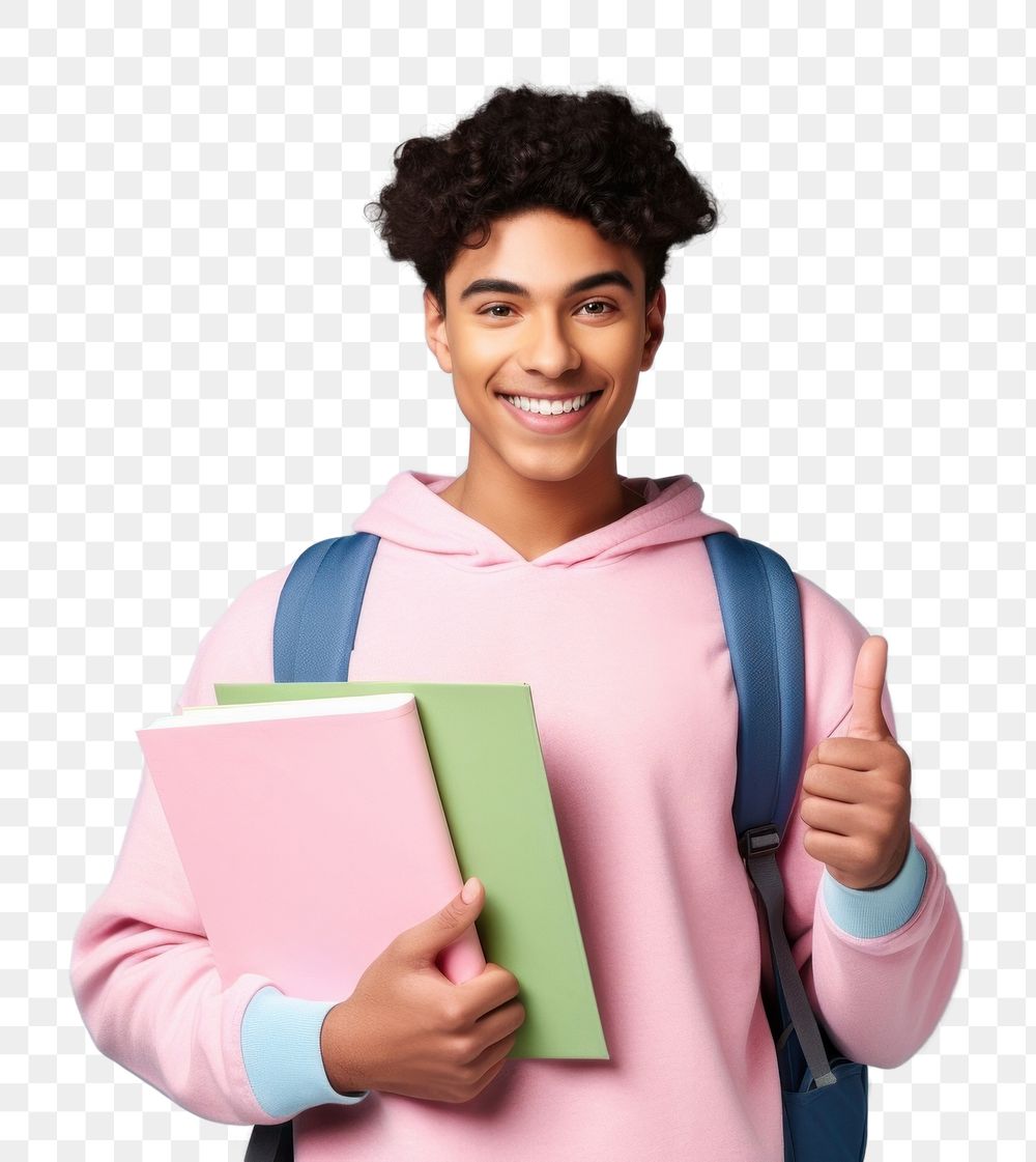 College student png young man holding books, transparent background. AI generated Image by rawpixel. 