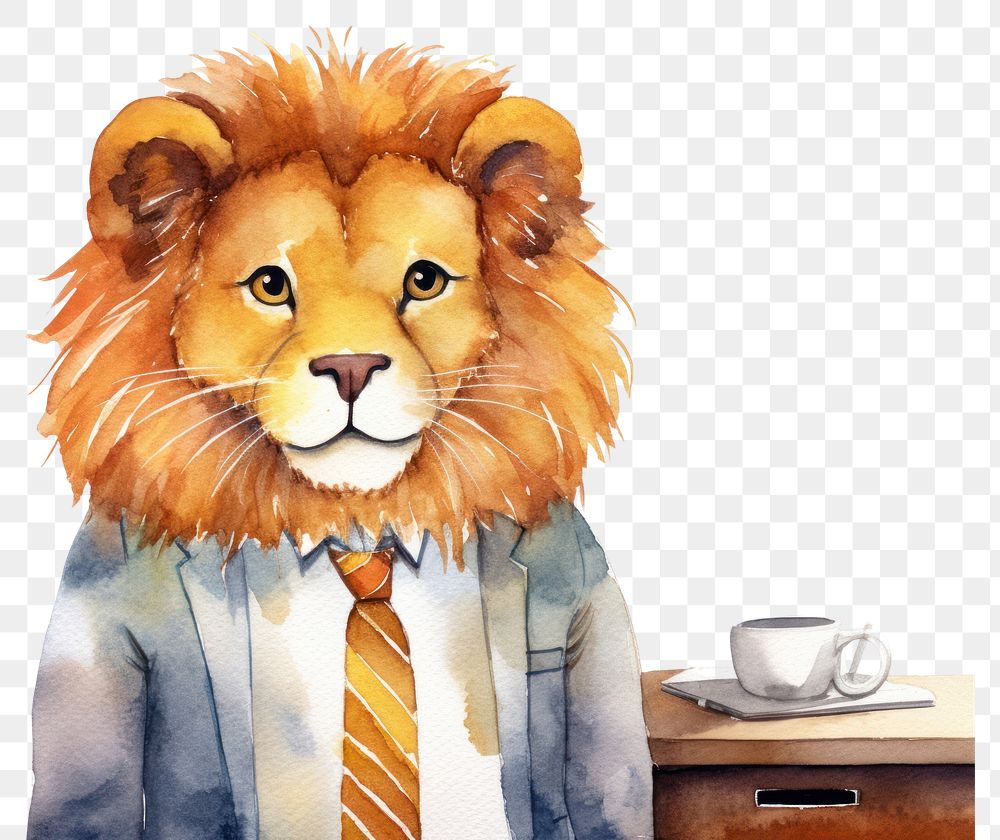PNG Lion businessperson animal cartoon mammal. AI generated Image by rawpixel.
