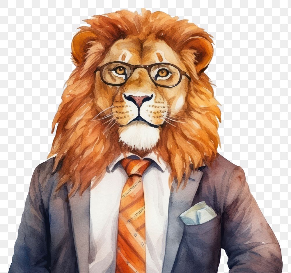 PNG Lion businessperson animal glasses mammal. AI generated Image by rawpixel.