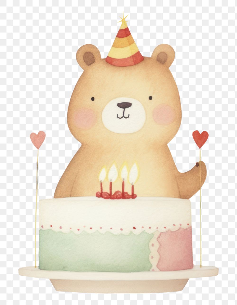 PNG Party individual bear characters wearing party hat dessert cute cake. AI generated Image by rawpixel.