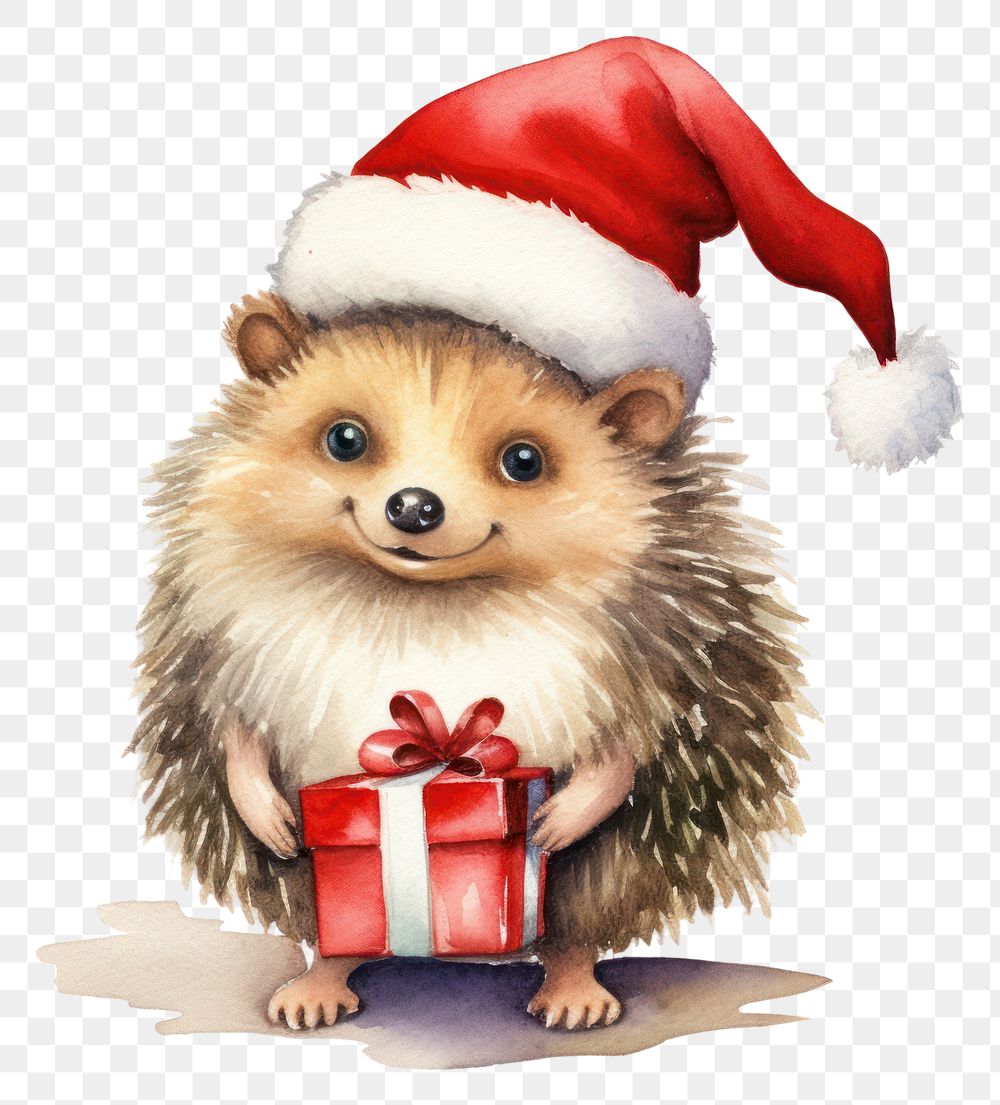 PNG Hedgehog character wearing christmas hat mammal animal rodent