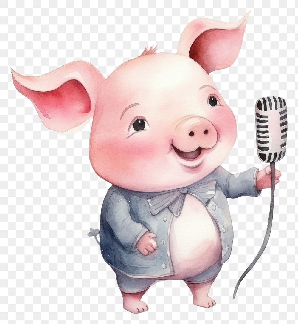 PNG Pig singing cute white background representation. AI generated Image by rawpixel.