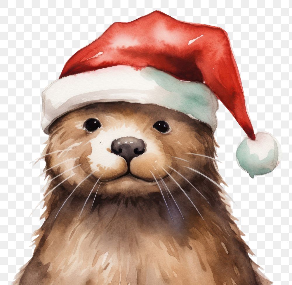 PNG Sea otter character wearing christmas hat mammal animal cute. AI generated Image by rawpixel.