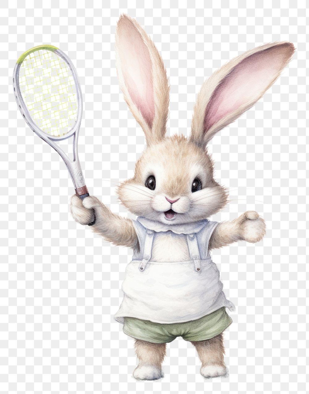 PNG  Rabbit playing tennis drawing racket rodent. AI generated Image by rawpixel.