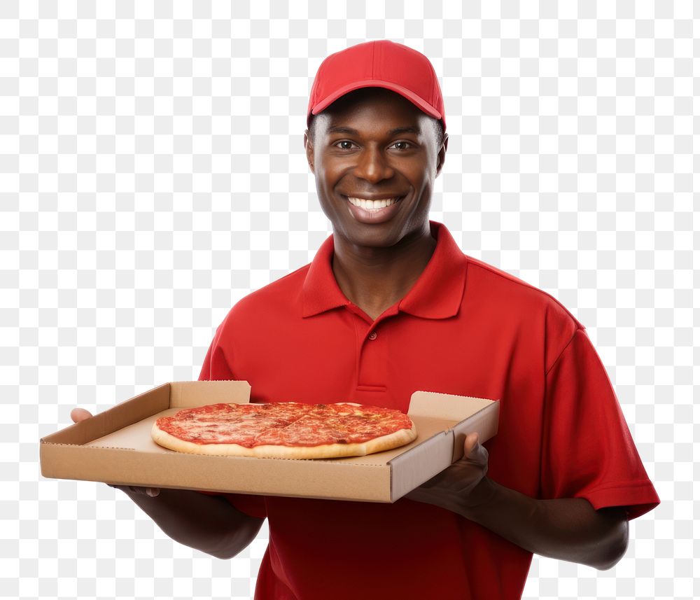 PNG African American pizza delivery man. AI generated image by rawpixel.