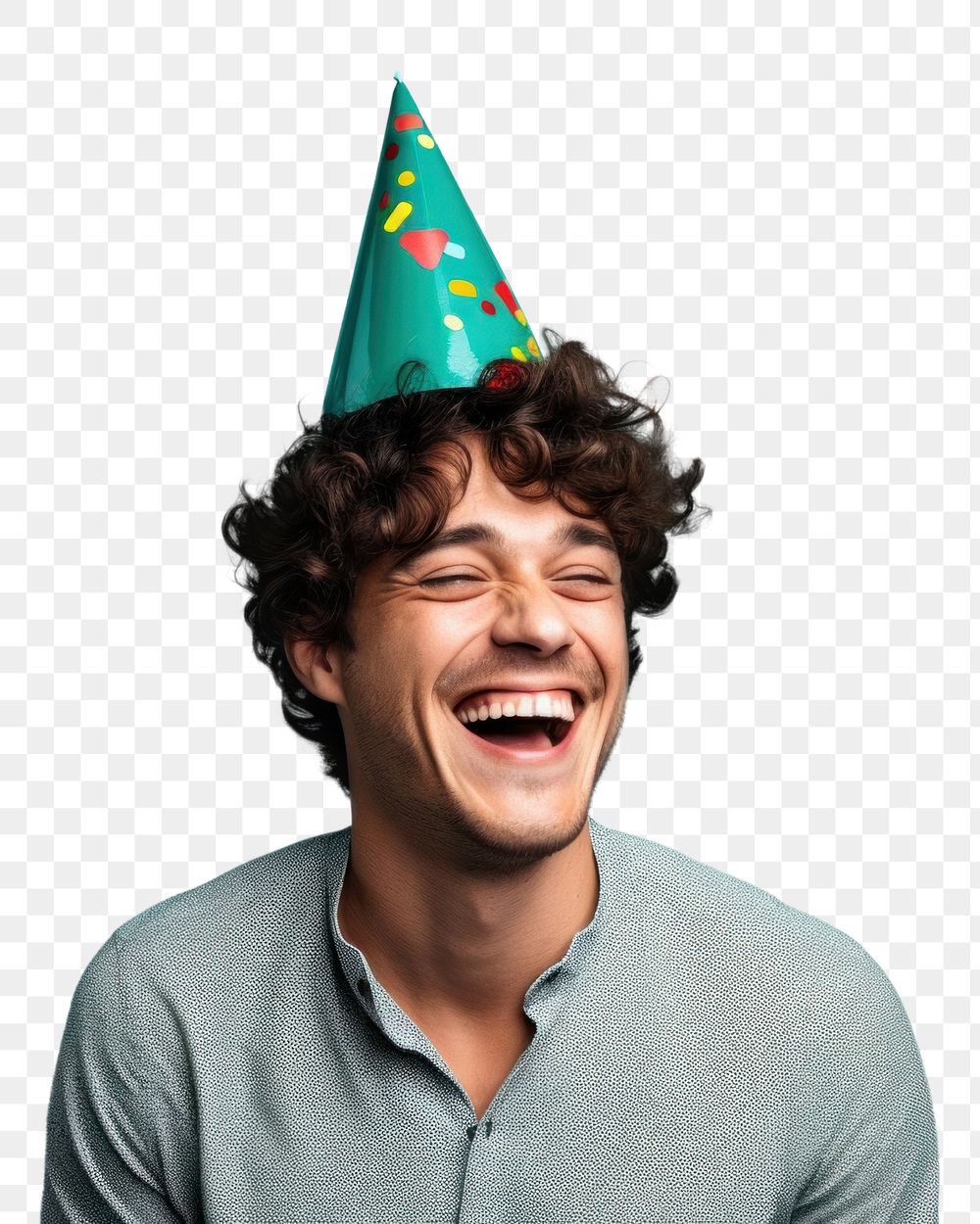 PNG Man wearing party hat laughing adult celebration. AI generated Image by rawpixel.