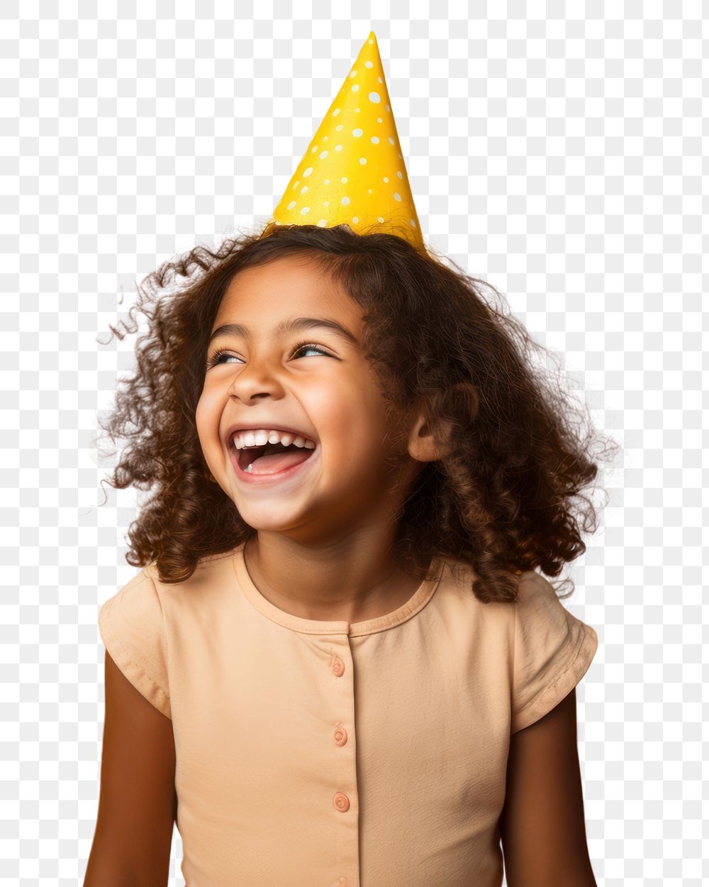 PNG Girl wearing party hat laughing yellow child. AI generated Image by rawpixel.