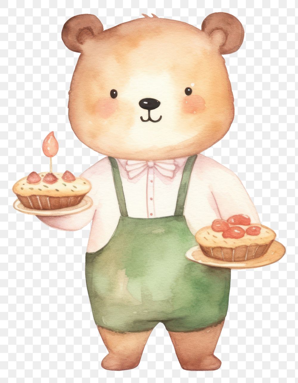 PNG Bear waiter holding cartoon food. 