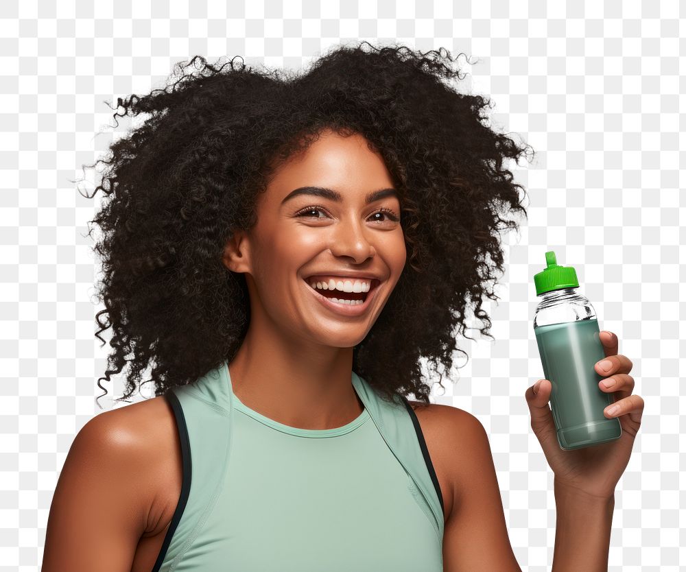 PNG Black woman bottle laughing sports. AI generated Image by rawpixel.
