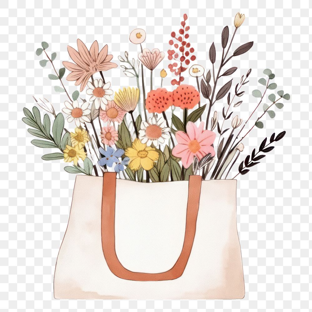 PNG  Flower bouquet bag handbag plant. AI generated Image by rawpixel.