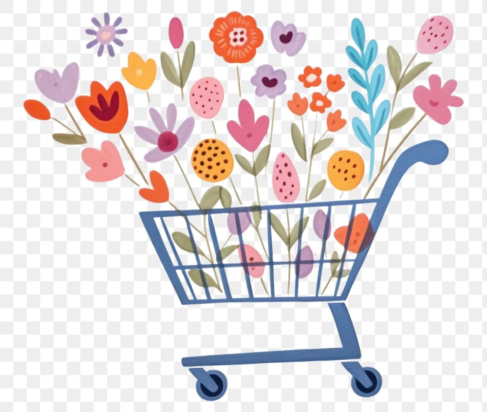 PNG  Flower bouquet shopping cart white background. AI generated Image by rawpixel.