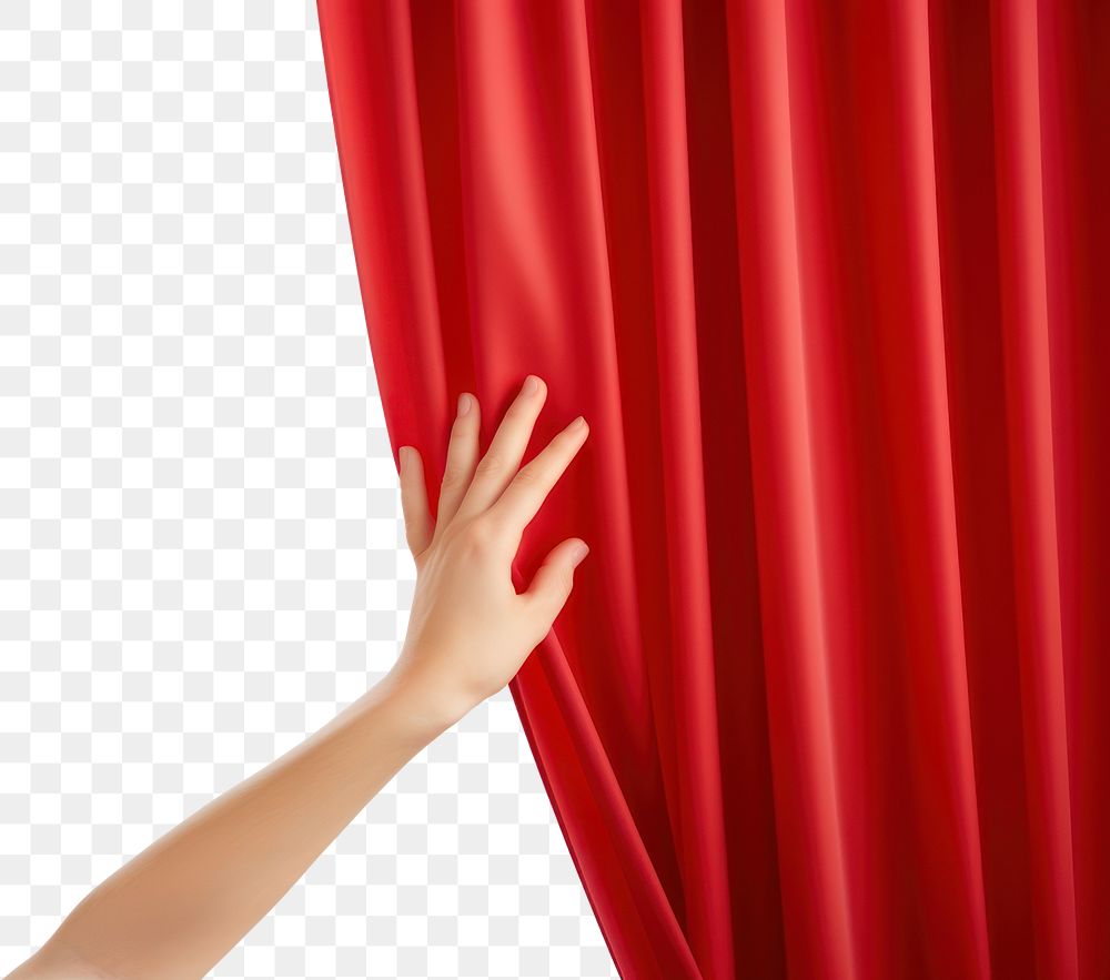 PNG hand open red curtain, transparent background. AI generated Image by rawpixel