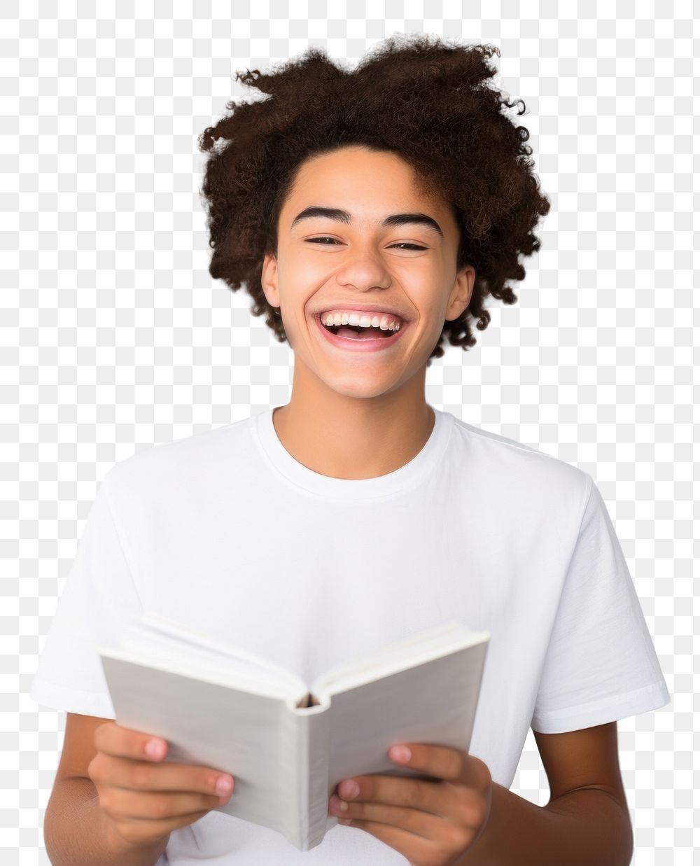 PNG Teen mixed race woman teeth smile laughing reading. AI generated Image by rawpixel.