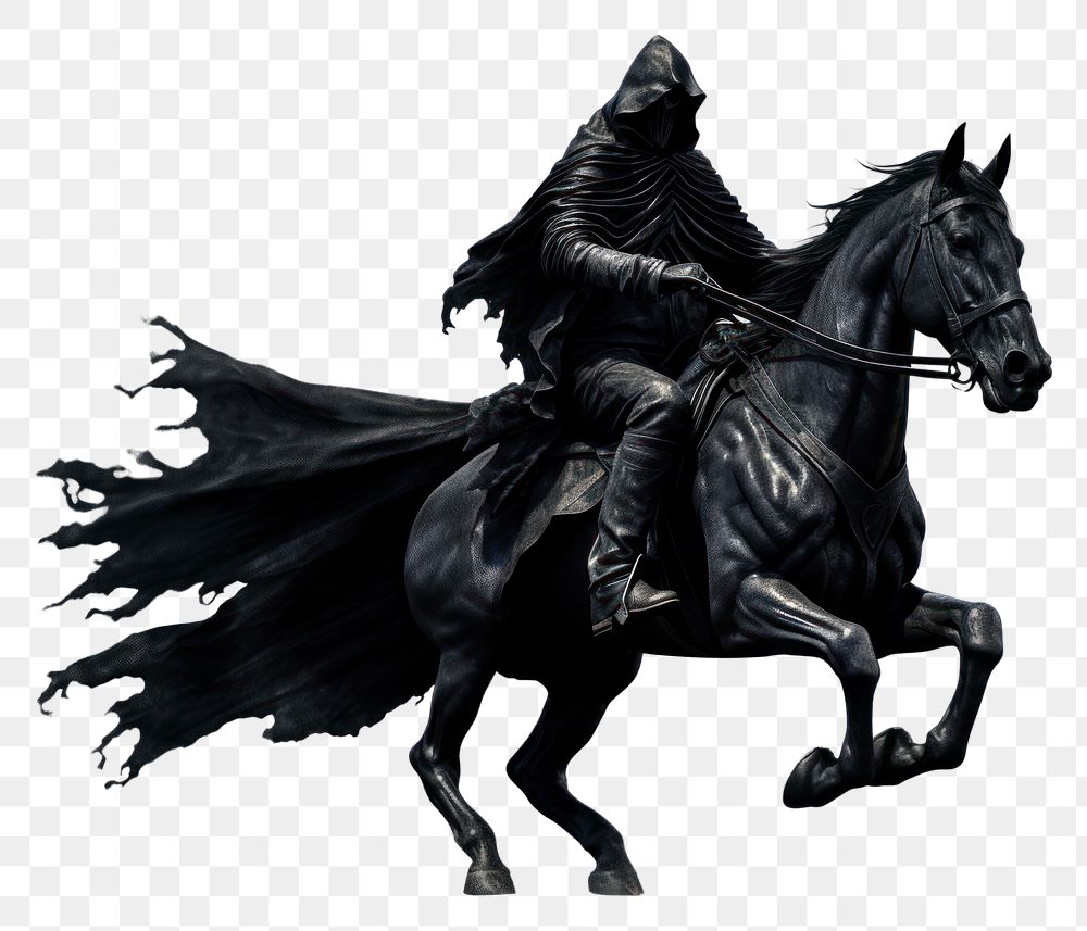PNG Crim reaper riding black horse animal mammal white background. AI generated Image by rawpixel.