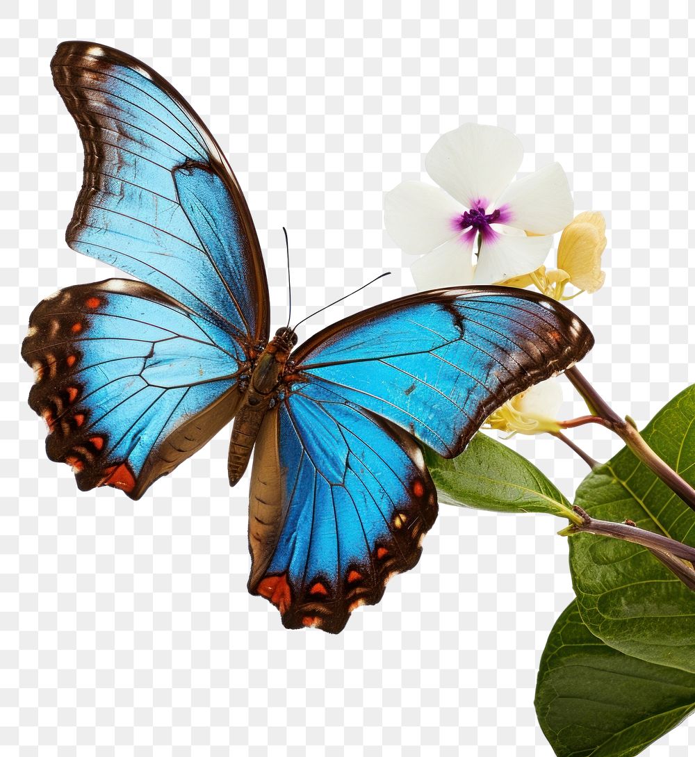 PNG Morpho eating flower butterfly animal insect. AI generated Image by rawpixel.