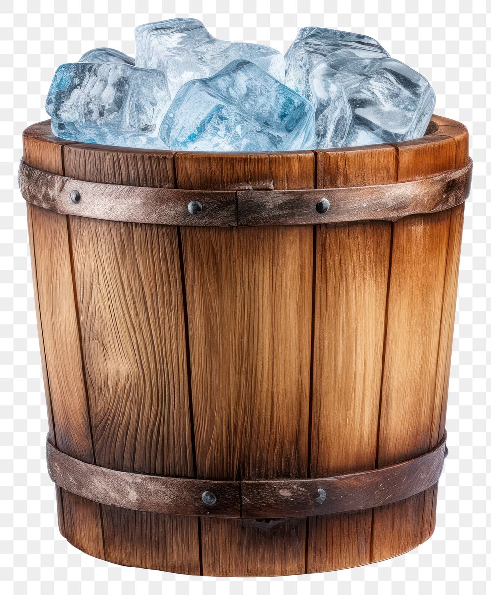 PNG Barrel bucket wood ice. AI generated Image by rawpixel.