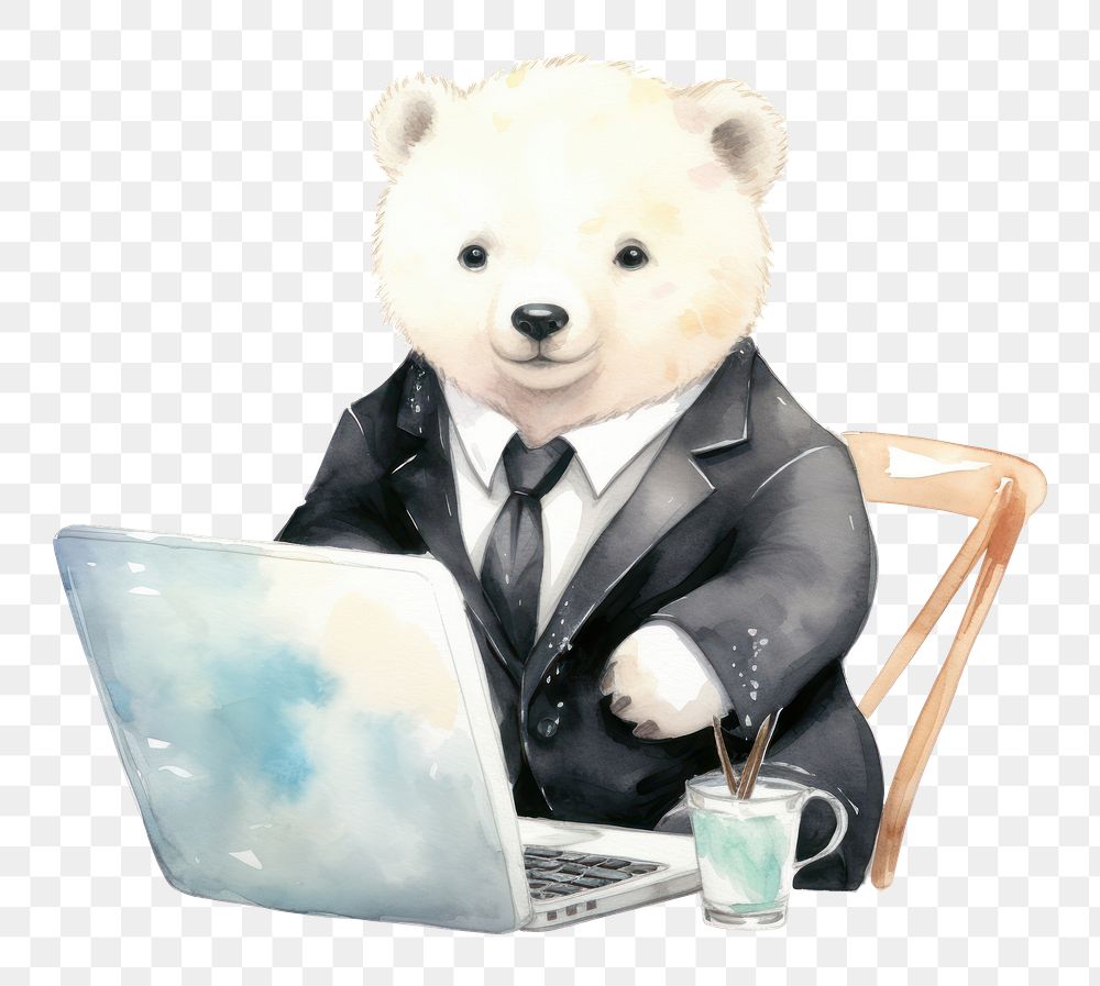 PNG Computer laptop bear suit. AI generated Image by rawpixel.