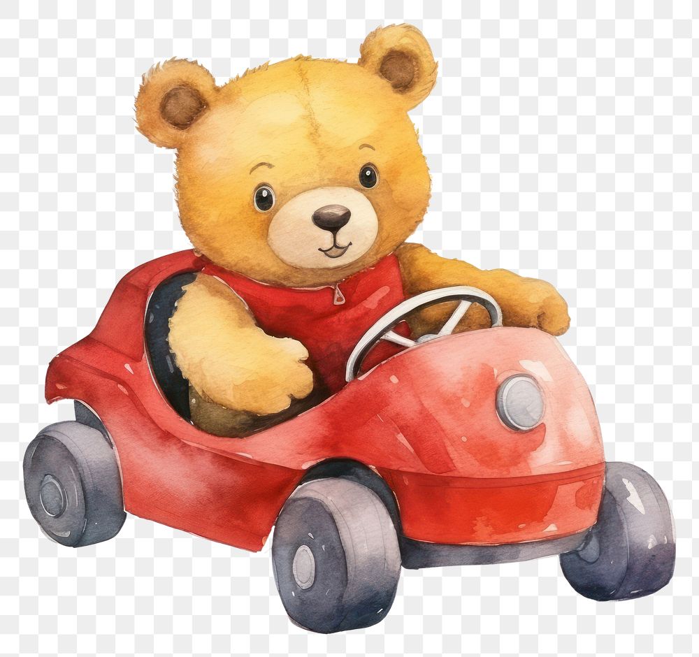 PNG Cute bear driving toy car representation. 