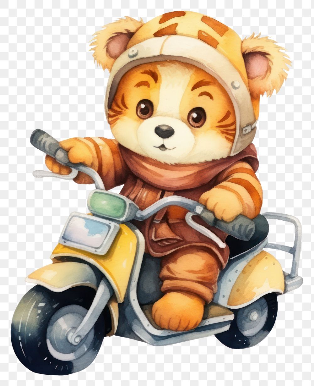 PNG Cute tiger riding motorcycle vehicle baby. 