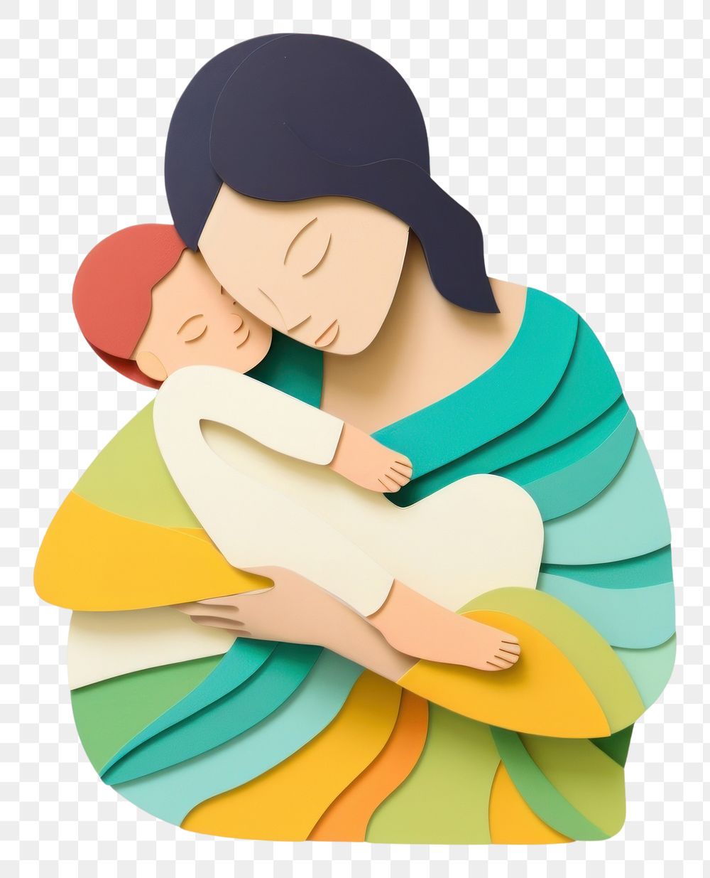 PNG Asian mom hugging baby craft photo art. AI generated Image by rawpixel.