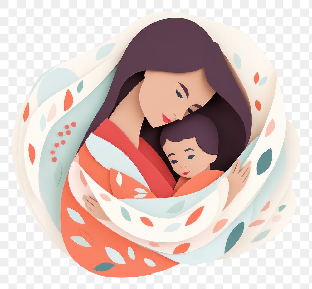 PNG Asian mom hugging baby sleeping portrait white background. AI generated Image by rawpixel.