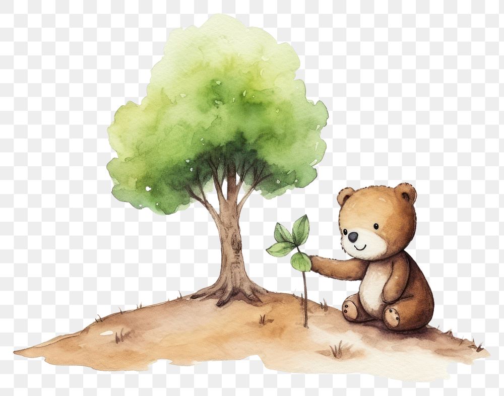 PNG A cute animal planting tree mammal toy representation. AI generated Image by rawpixel.
