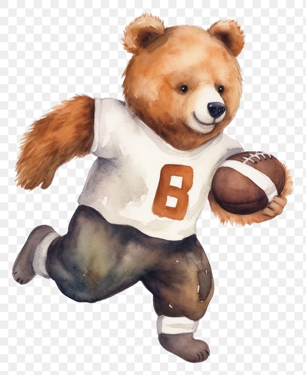 PNG Cute bear plays football sports toy white background. AI generated Image by rawpixel.