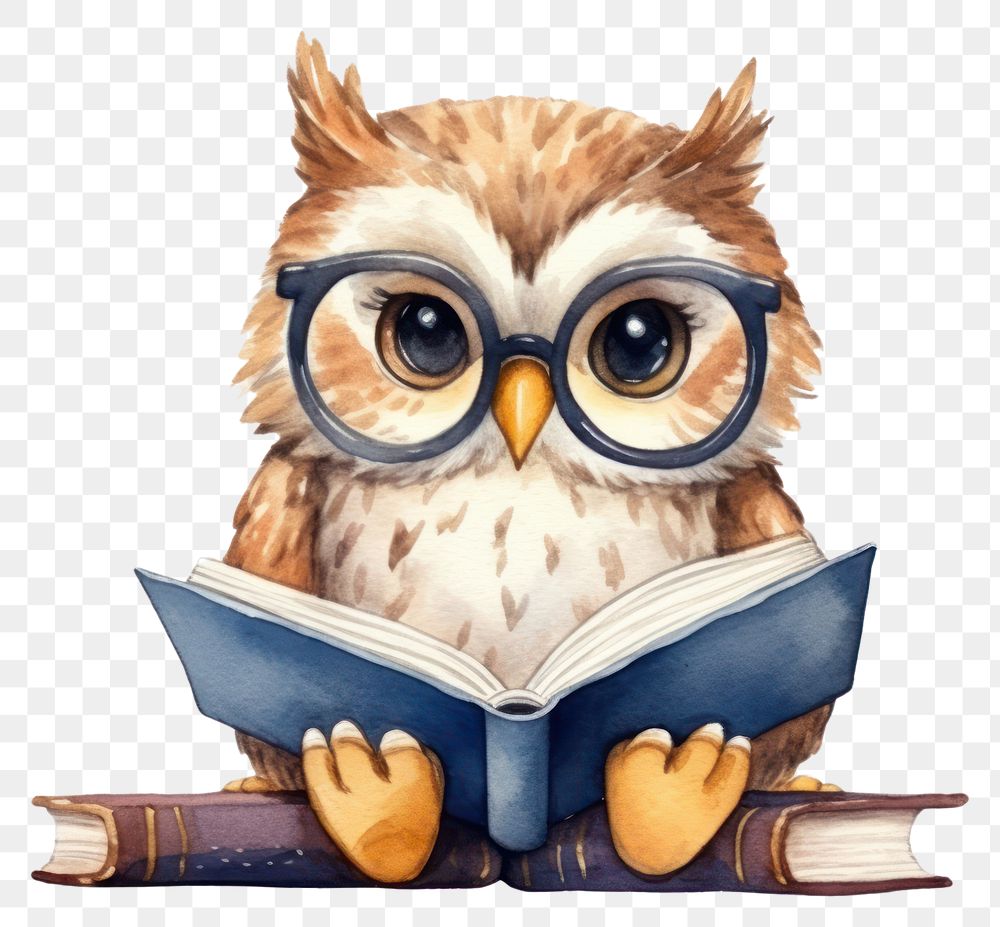 PNG Cute owl reading book publication bird white background. AI generated Image by rawpixel.
