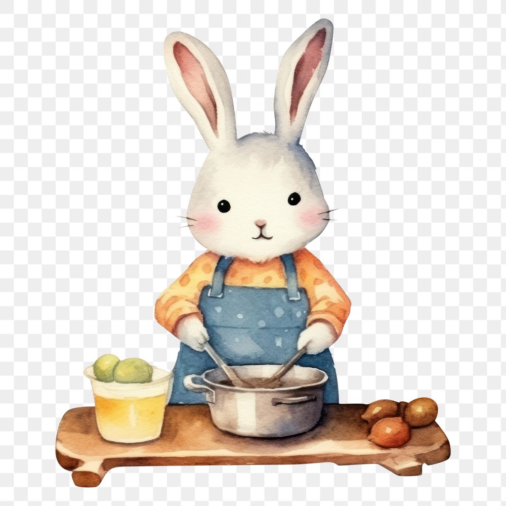 PNG Cute rabite cooking food white background representation. 