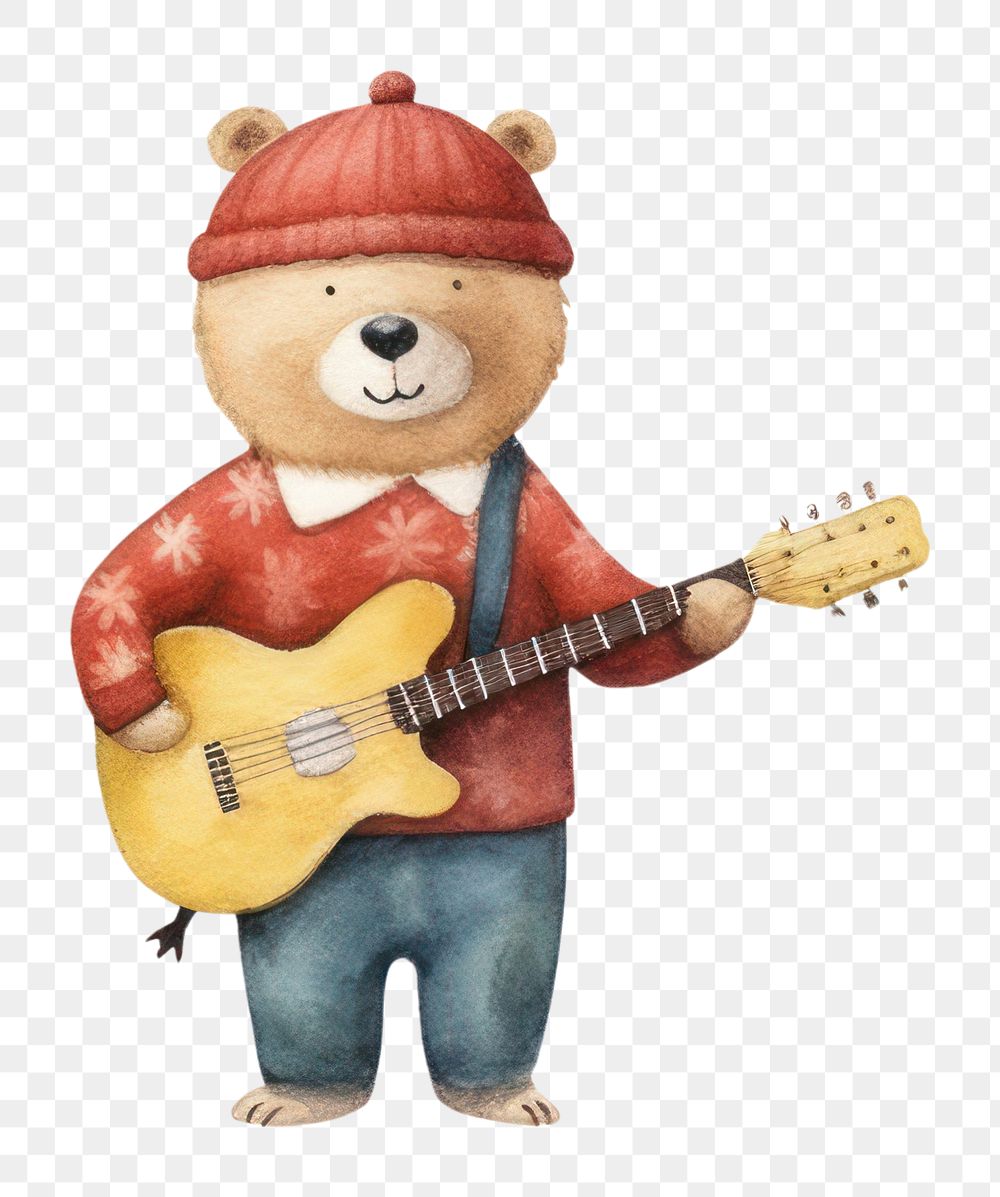 PNG Figurine guitar music bear. AI generated Image by rawpixel.