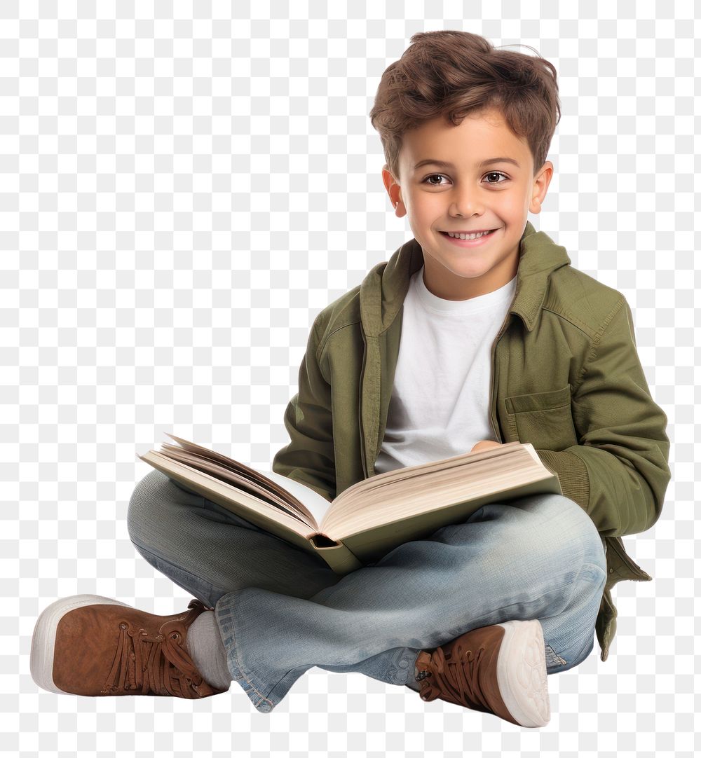 PNG Boy reading sitting book. AI generated Image by rawpixel.