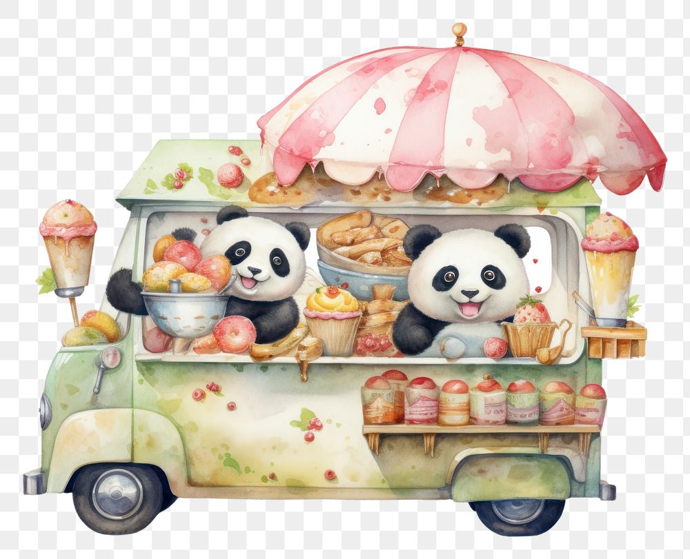 PNG Panda selling icecream vehicle food representation. AI generated Image by rawpixel.