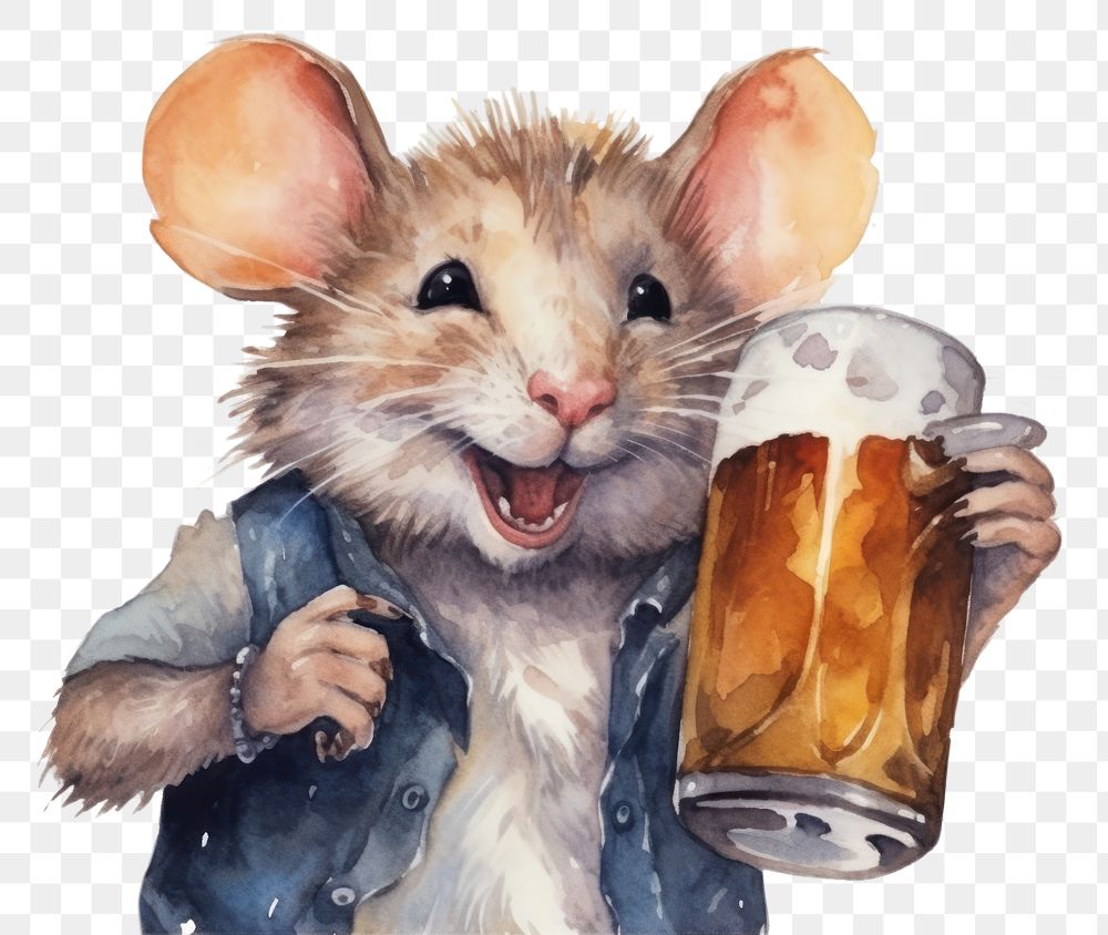 PNG Rat drinking a beer animal mammal rodent. 