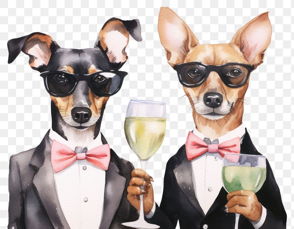 PNG Dog couple champagne drinking portrait. AI generated Image by rawpixel.