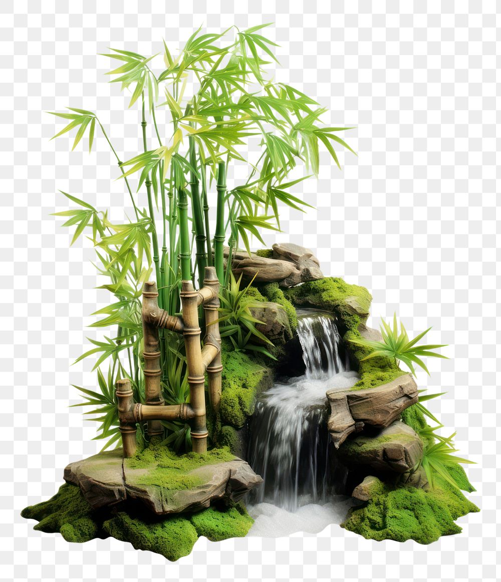PNG Bamboo realistic waterfall garden outdoors nature plant. AI generated Image by rawpixel.