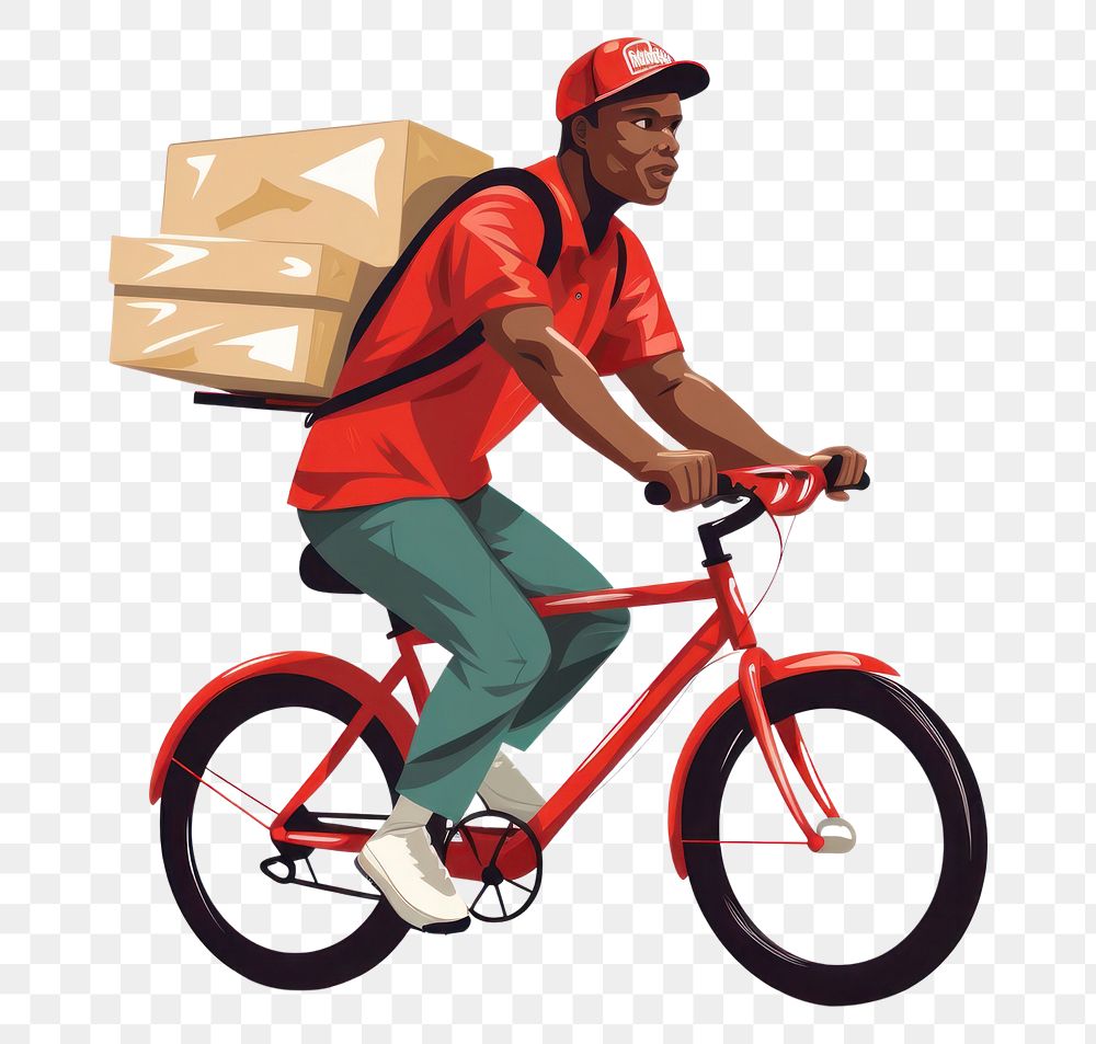 PNG Pizza delivery boy cardboard bicycle vehicle. 