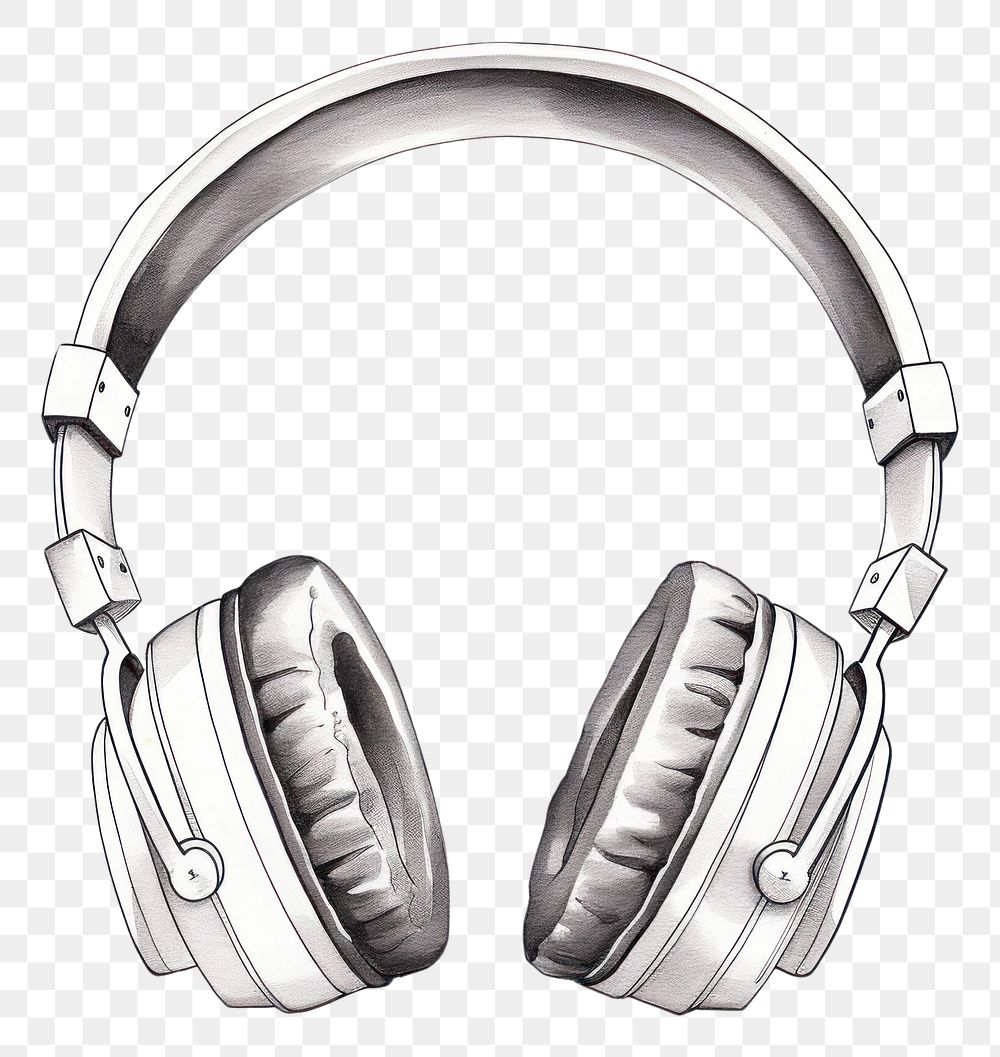 PNG Hand drawn headphones headset white white background. AI generated Image by rawpixel.