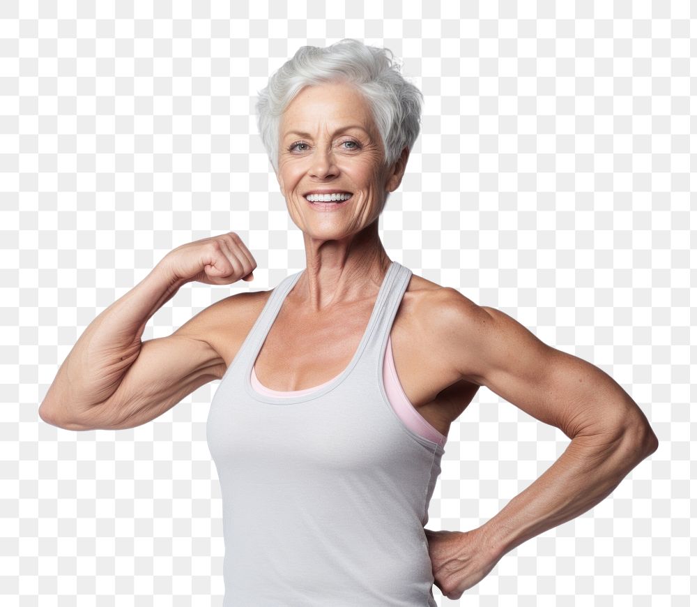 PNG Cheerful adult woman bodybuilding. AI generated Image by rawpixel.