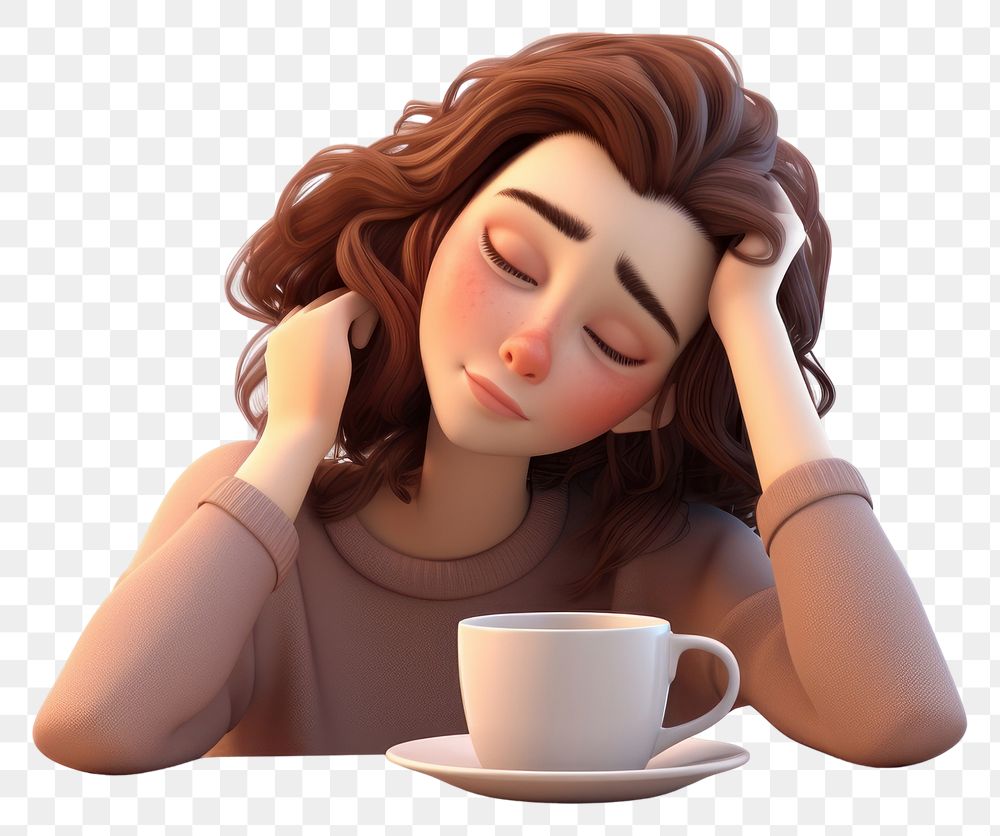 PNG Sleepy woman coffee drink adult. AI generated Image by rawpixel.