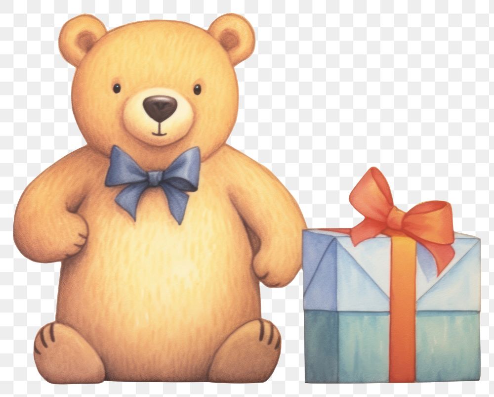 PNG Bear holding shopping bag toy white background representation. 